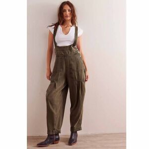 Free People We The Free Felix Tapered Overalls Jumpsuit Pinafore Olive M 283755